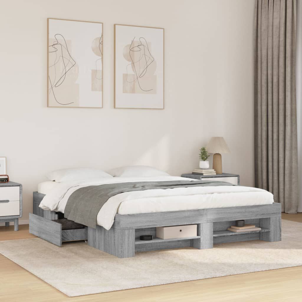 vidaXL Πλαίσιο Κρεβατιού Γκρι Sonoma 150x200 εκ. Επεξεργασμένο Ξύλο