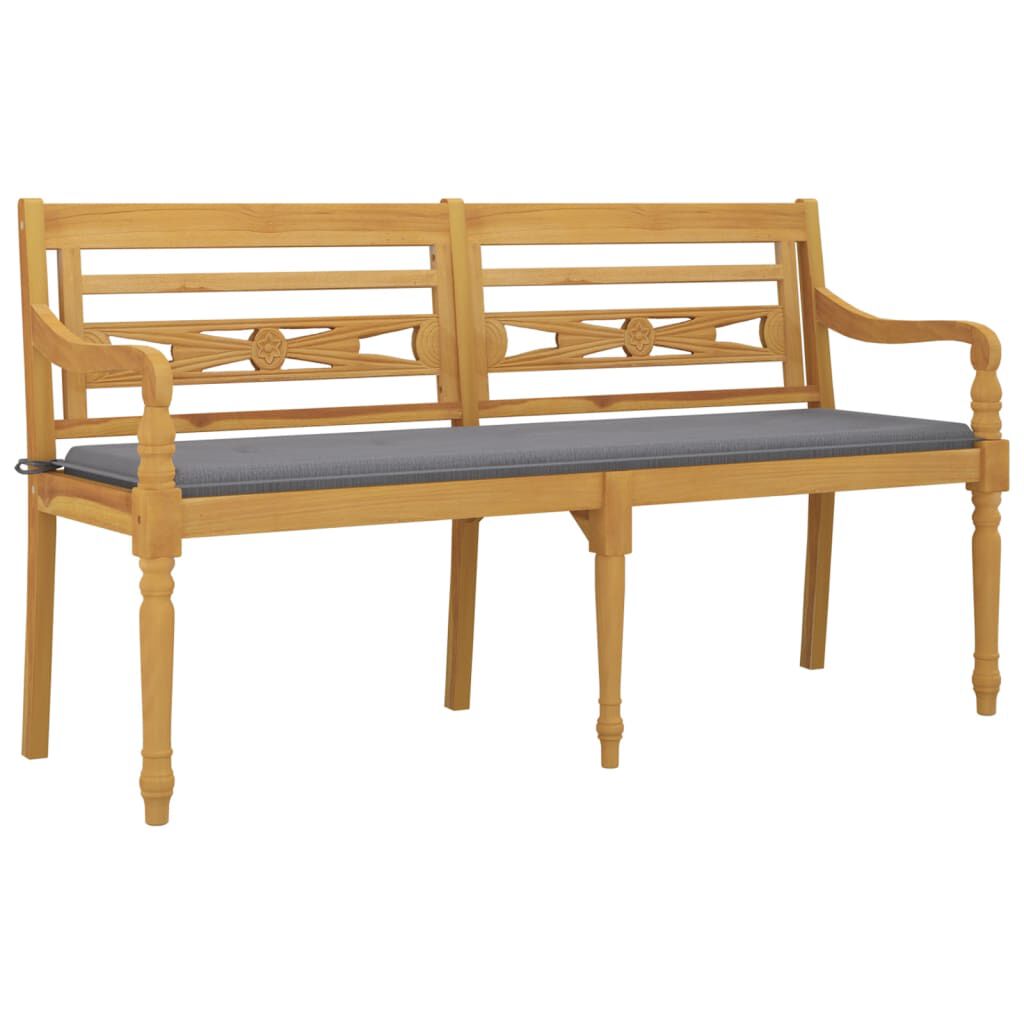 vidaXL Παγκάκι Batavia 150 εκ. από Μασίφ Ξύλο Teak με Γκρι Μαξιλάρι