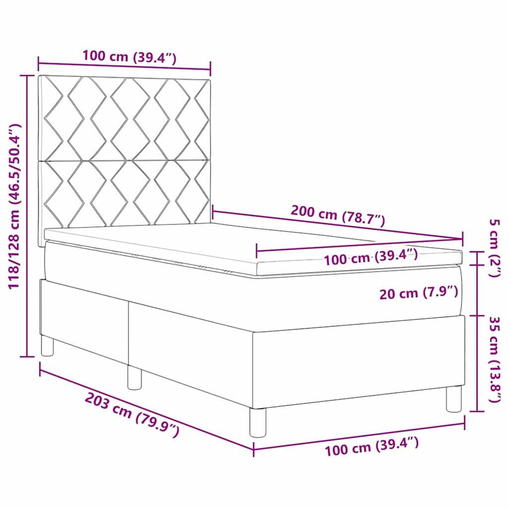 vidaXL Κρεβάτι με ελατήρια με στρώμα Κρεμ 100 x 200 cm ύφασμα