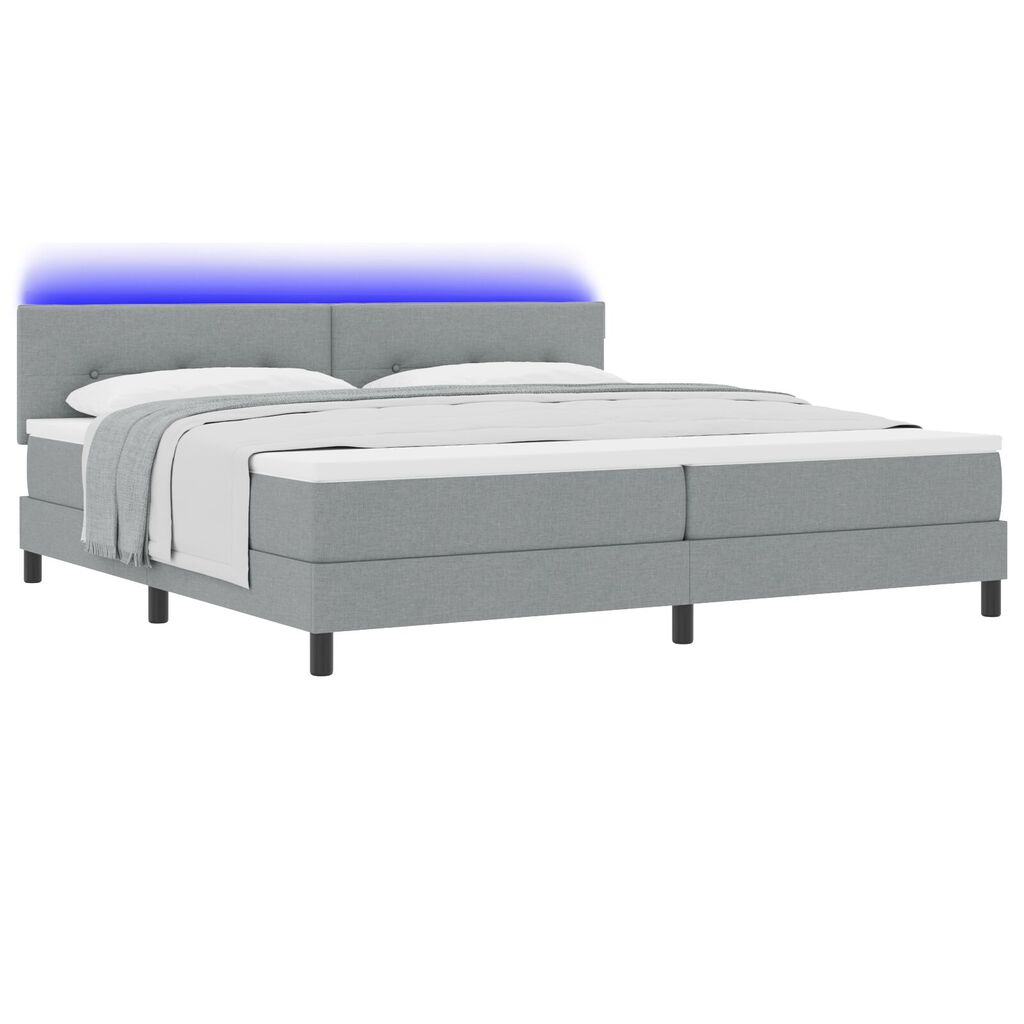 vidaXL Κρεβάτι Box Spring με Στρώμα & LED Φως Γκρι 200x200 εκ. Υφάσματος