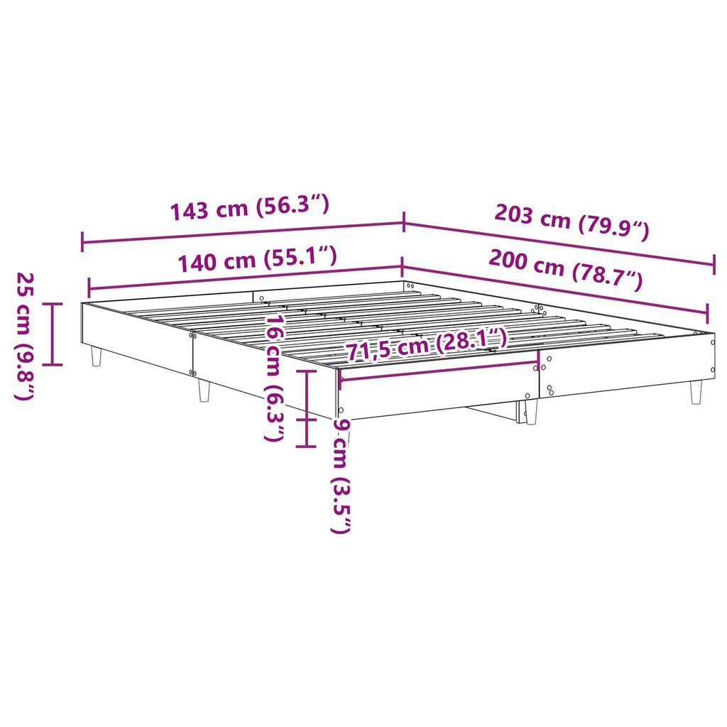 vidaXL Κρεβάτι Μαύρος Δρυός 140x200 εκ. από κατασκευασμένο ξύλο