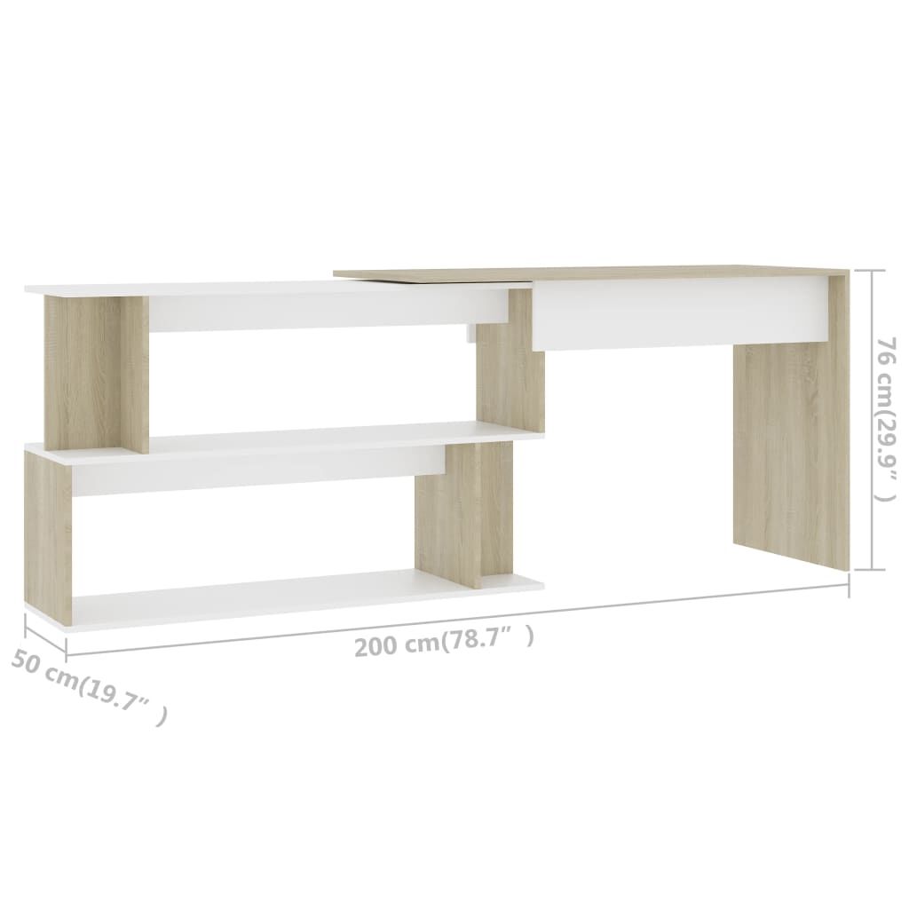 vidaXL Γραφείο Γωνιακό Λευκό/Sonoma Δρυς 200 x 50 x 76 εκ. Επεξ. Ξύλο