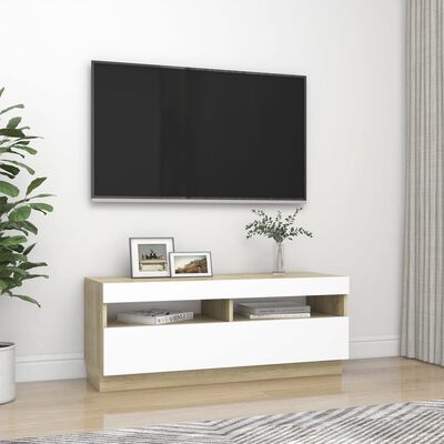 vidaXL Έπιπλο Τηλεόρασης με Φωτισμό LED Λευκό/Sonoma Δρυς 100x35x40εκ.