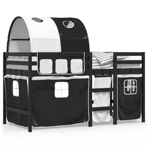 vidaXL Υπερυψ. Κρεβάτι με Τούνελ Λευκό/Μαύρο 90 x 200 εκ. Μασίφ Πεύκο