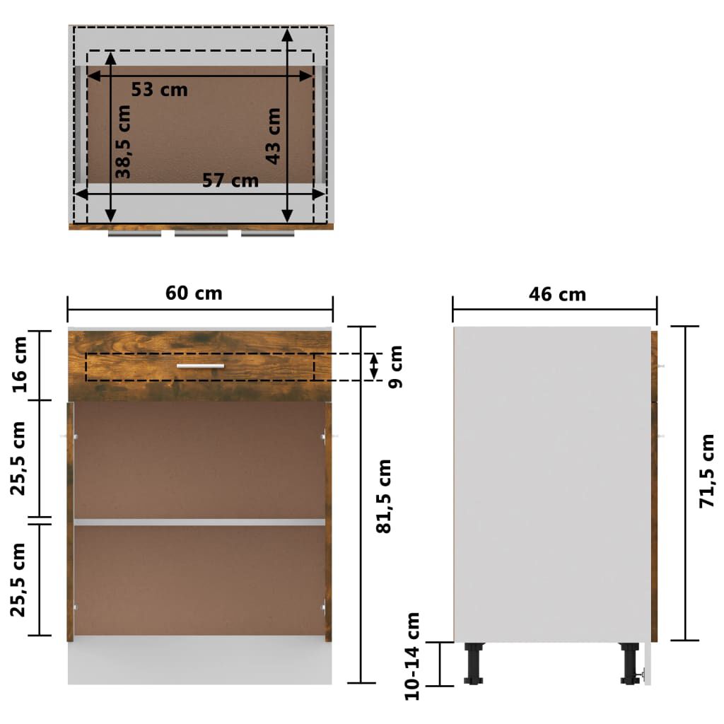 vidaXL Έπιπλο Με Συρτάρι Lyon Καπνιστή Δρυς 60x46x81,5εκ.