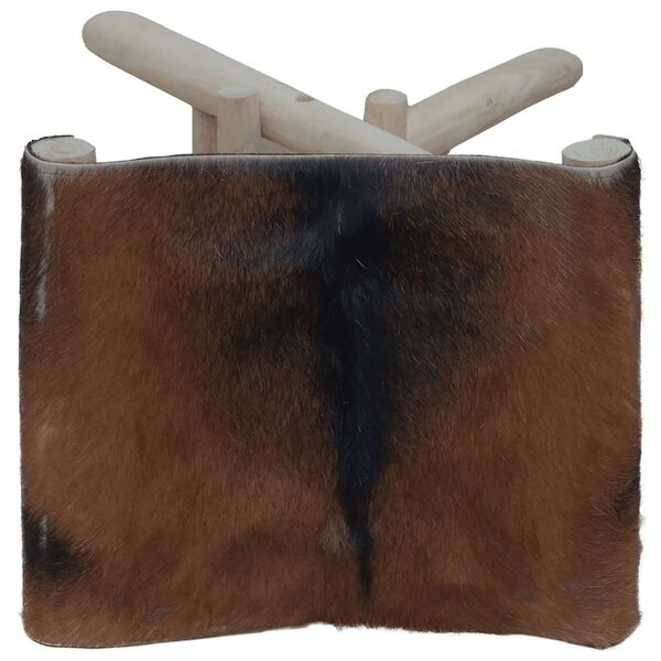 vidaXL Σκαμπό Πτυσσόμενο από Δέρμα Κατσίκας και Μασίφ Ξύλο Teak