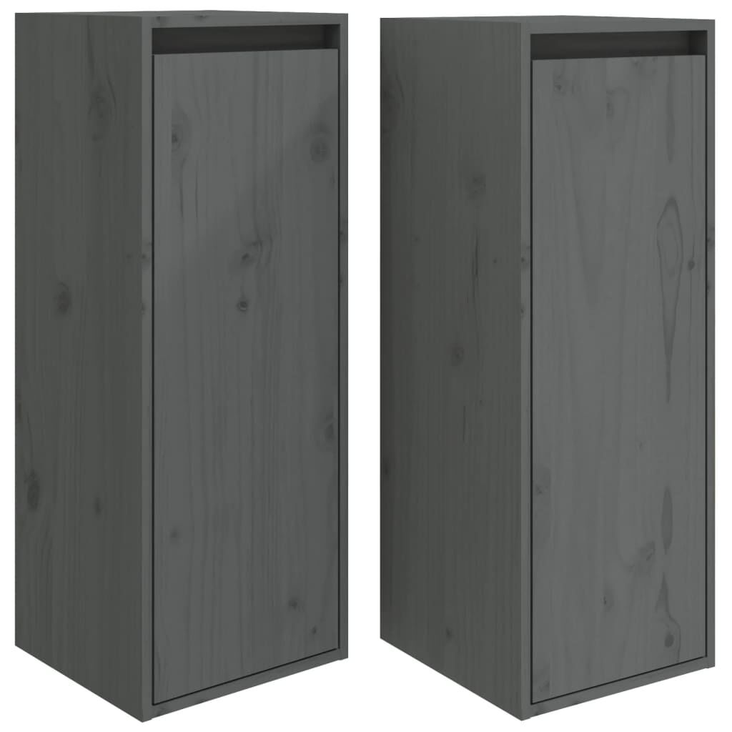 vidaXL Ντουλάπια Τοίχου 2 τεμ. Γκρι 30x30x80 εκ από Μασίφ Ξύλο Πεύκου