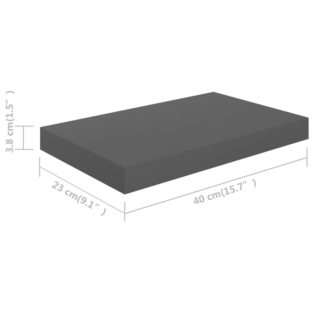vidaXL Ράφια Τοίχου Γυαλιστερά Γκρι 4 Τεμάχια 40 x 23 x 3,8 εκ. MDF