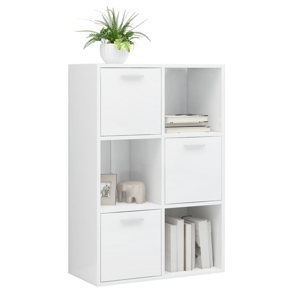 vidaXL Ραφιέρα με Ντουλάπια Γυαλιστ. Λευκό 60x29,5x90 εκ. Επεξ. Ξύλο