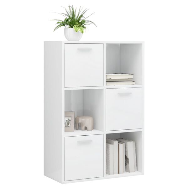 vidaXL Ραφιέρα με Ντουλάπια Γυαλιστ. Λευκό 60x29,5x90 εκ. Επεξ. Ξύλο