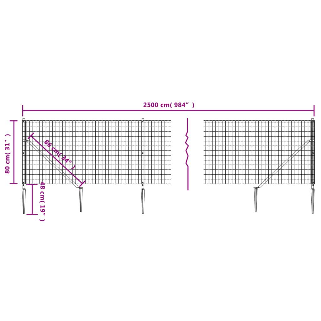 vidaXL Συρματόπλεγμα Περίφραξης Πράσινο 0,8 x 25 μ. με Καρφωτές Βάσεις
