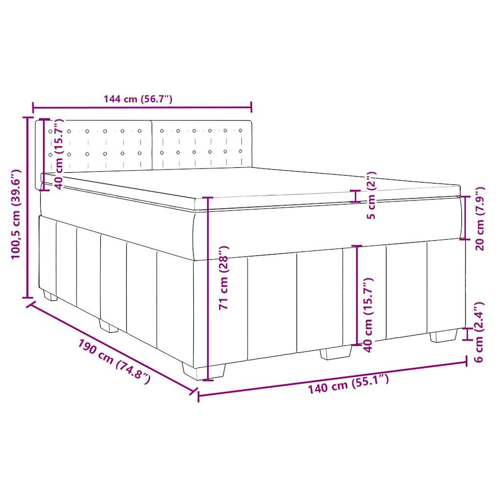 vidaXL Κρεβάτι Boxspring με Στρώμα Σκούρο Γκρι 140x190 εκ. Υφασμάτινο