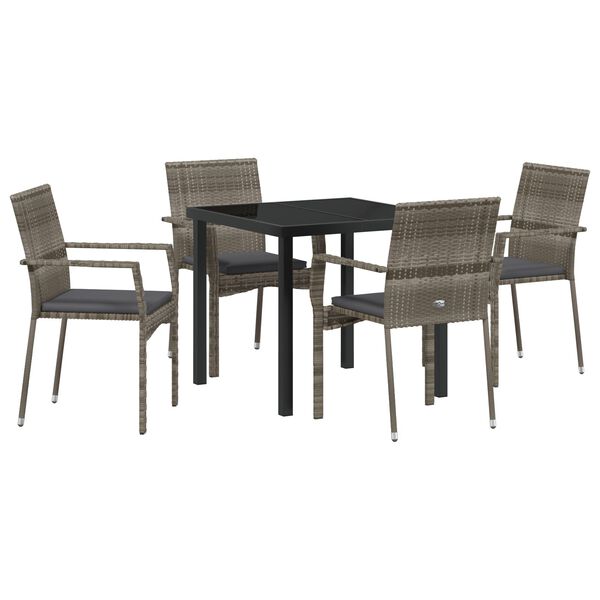 vidaXL Σέτ φαγητού για κήπο με μαξιλάρι 5 pcs Γκρι Πολυ ράταν