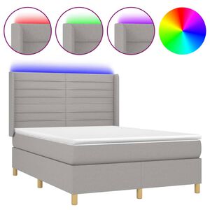 vidaXL Κρεβάτι Boxspring με Στρώμα & LED Αν.Γκρι 140x200εκ. Υφασμάτινο