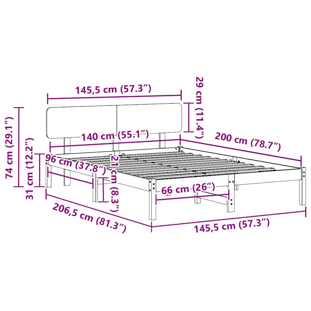 vidaXL Σκελετός Κρεβατιού Λευκό 140 x 200 cm Μασίφ ξύλο πεύκου