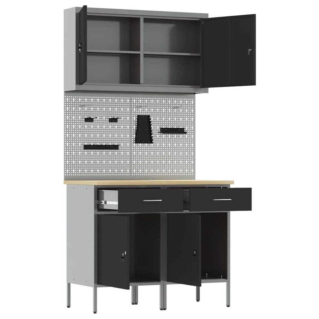 vidaXL Ντουλάπα Εργασίας με συρτάρι 5 pcs Μαύρο 100 x 55 x 200 εκ
