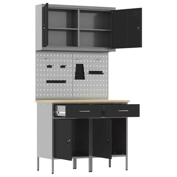 vidaXL Ντουλάπα Εργασίας με συρτάρι 5 pcs Μαύρο 100 x 55 x 200 εκ