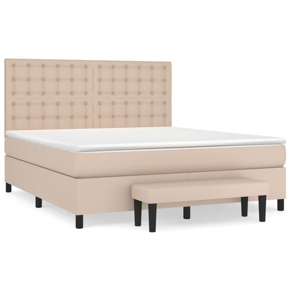 vidaXL Κρεβάτι Boxspring με Στρώμα Καπουτσίνο 180x200 εκ. Συνθ. Δέρμα