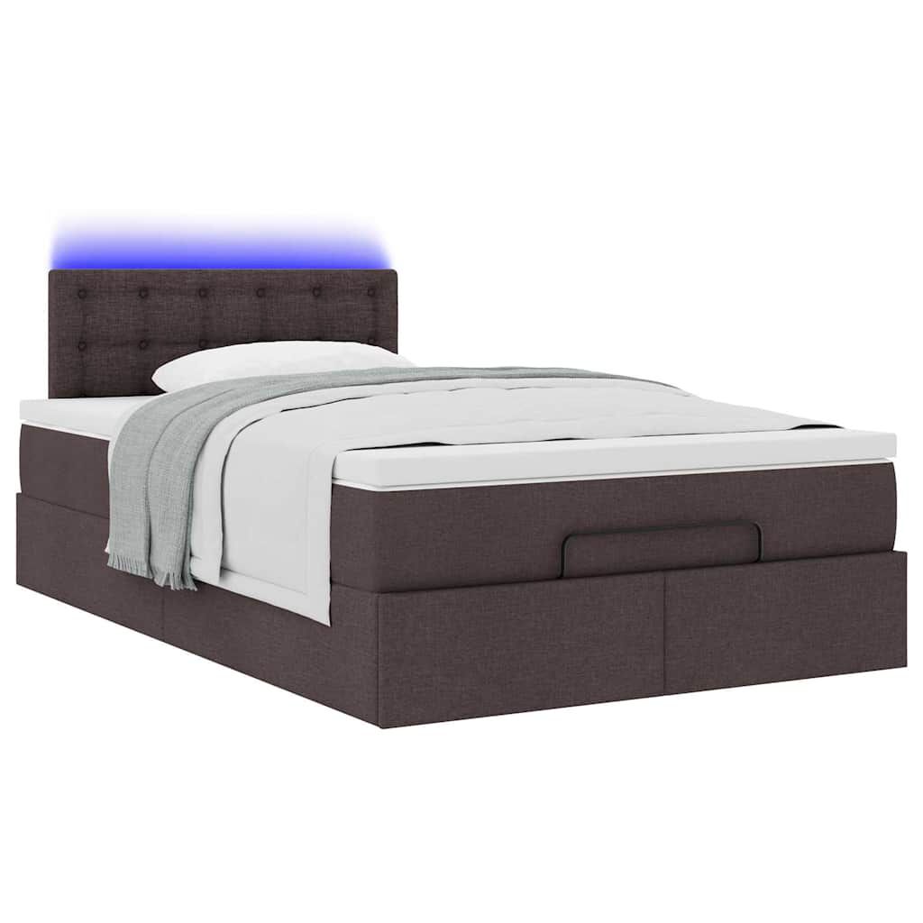 vidaXL Οθωμανικό κρεβάτι με στρώμα & LEDs Σκούρο καφέ 120x200cm Ύφασμα