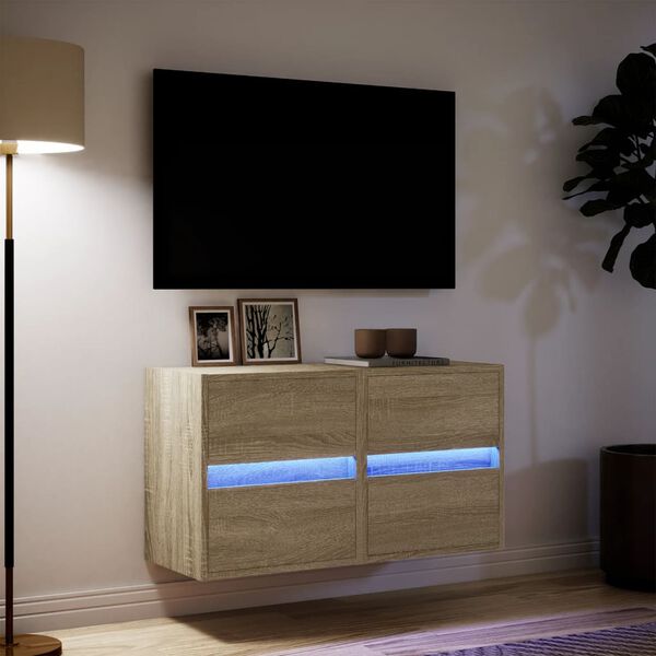 vidaXL Έπιπλα Τοίχου Τηλ. με LED 2 Τεμ. Sonoma Δρυς 41x31x45 εκ.