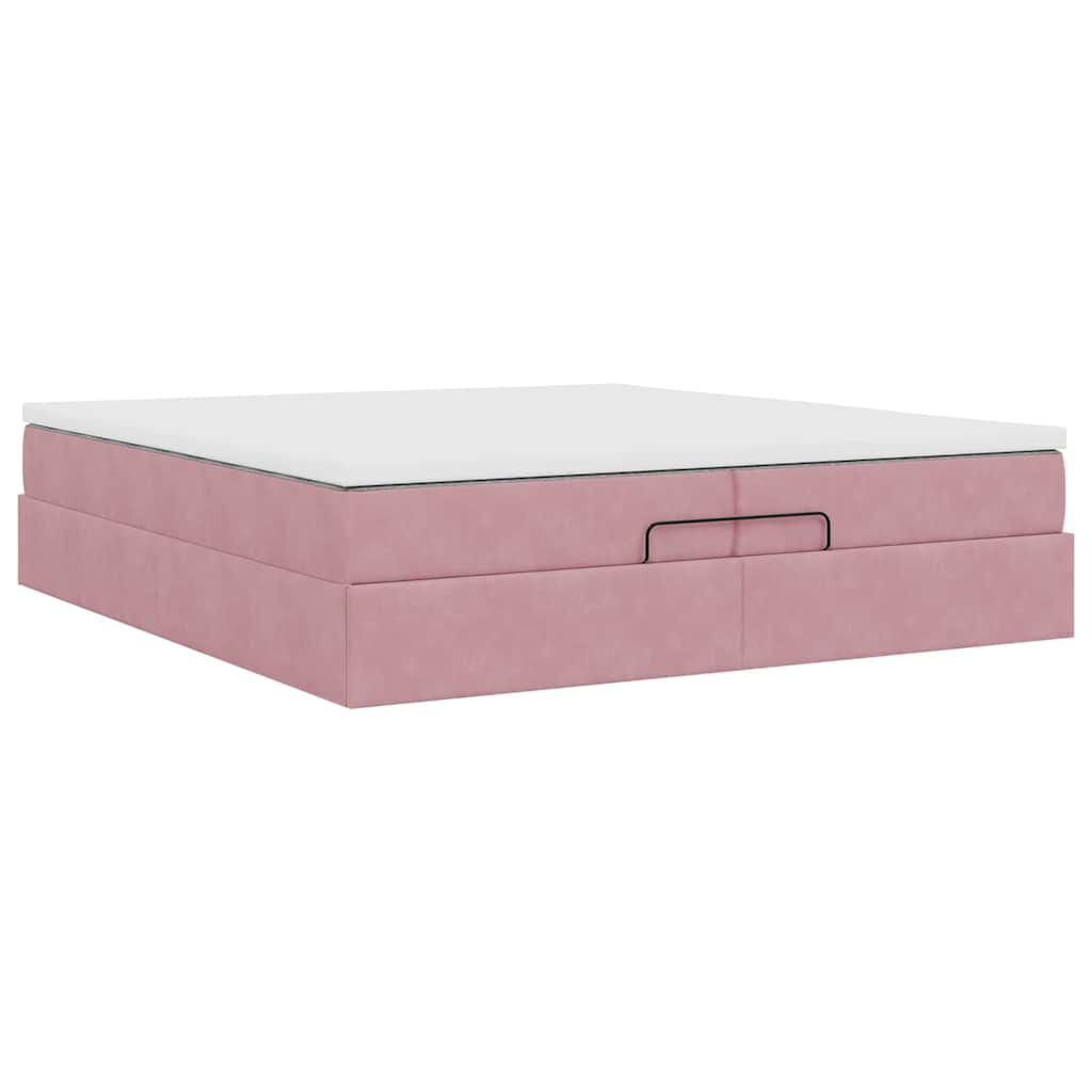 vidaXL Οθωμανικό κρεβάτι με στρώματα ροζ 200x200cm Velvet