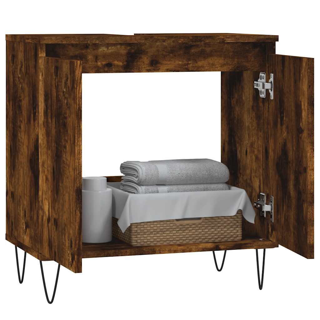 vidaXL Ντουλάπι Μπάνιου Καπνιστή Δρυς 58 x 33 x 60 εκ. Επεξεργ. Ξύλο
