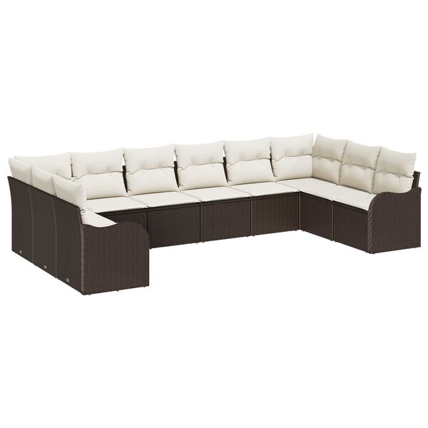 vidaXL Σετ Καναπέ Κήπου με μαξιλάρι 10 pcs Καφέ και λευκό Πολυ ράταν