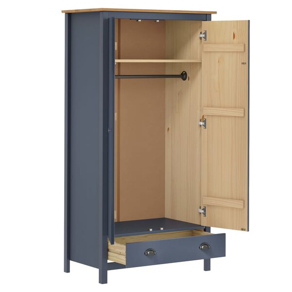 vidaXL Ντουλάπα Hill Δίφυλλη Γκρι 89x50x170 εκ. Μασίφ Ξύλο Πεύκου