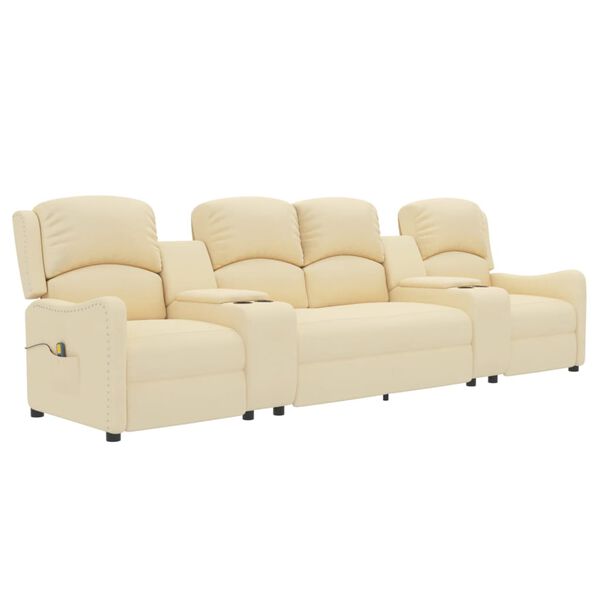 vidaXL Πολυθρόνα Μασάζ Τετραθέσια με Ποτηροθήκη Ανακλ. Κρεμ Ύφασμα.