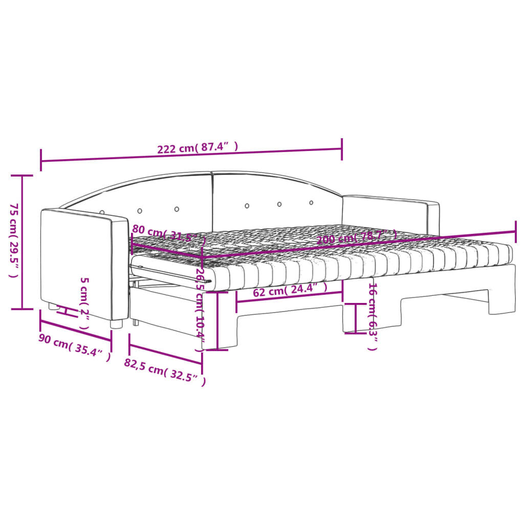 vidaXL Καναπές Κρεβάτι Συρόμενος Μπλε 80x200 εκ. Βελούδινος Στρώματα