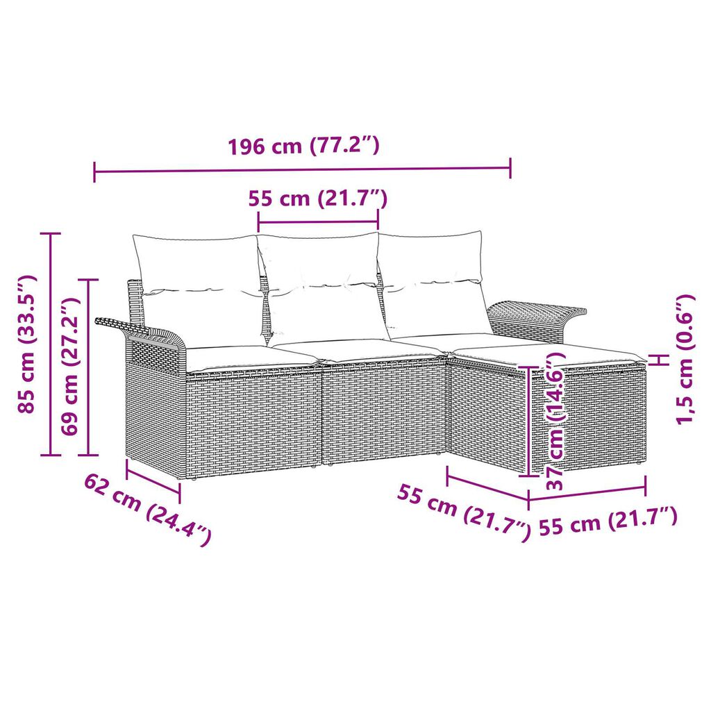 vidaXL Σετ Καναπέ Κήπου με μαξιλάρι 4 pcs Ανοιχτό γκρι Πολυ ράταν