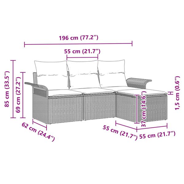vidaXL Σετ Καναπέ Κήπου με μαξιλάρι 4 pcs Ανοιχτό γκρι Πολυ ράταν