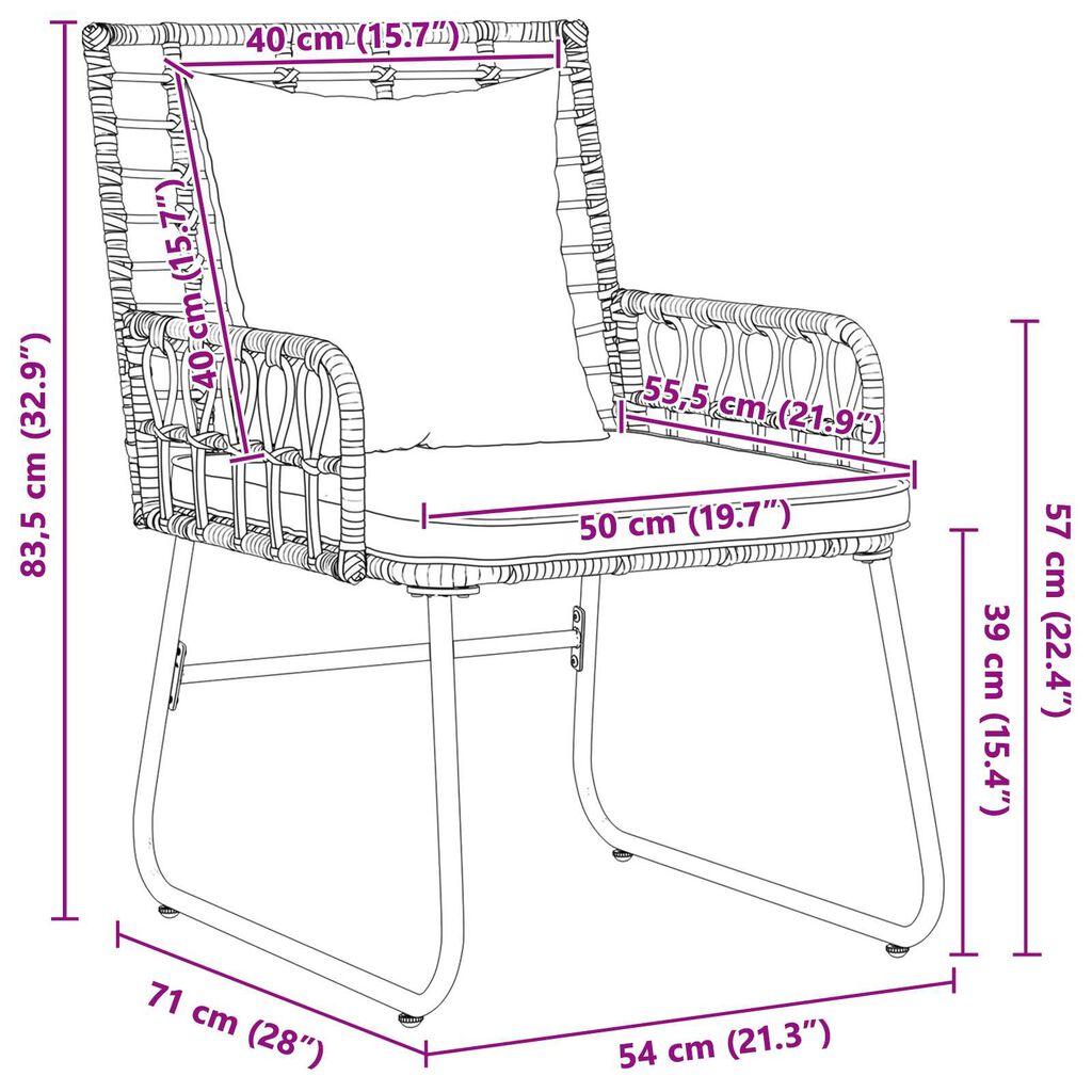 vidaXL Σέτ φαγητού για κήπο 3 pcs Μαύρο, Ανθρακί 35 x 35 x 45 εκ