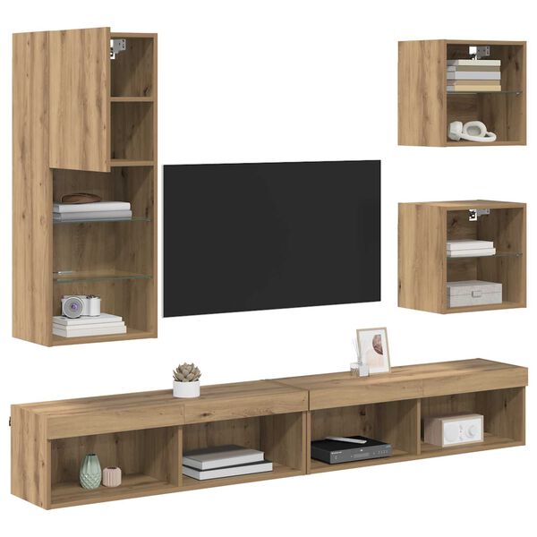 vidaXL &Mu;&omicron;&nu;ά&delta;&epsilon;&sigmaf; &Tau;&omicron;ί&chi;&omicron;&upsilon; &Tau;V &mu;&epsilon; LED 5 pcs Artisan Oak &Epsilon;&pi;&epsilon;&xi;&epsilon;&rho;&gamma;&alpha;&sigma;&mu;έ&nu;&omicron; &xi;ύ&lambda;&omicron;