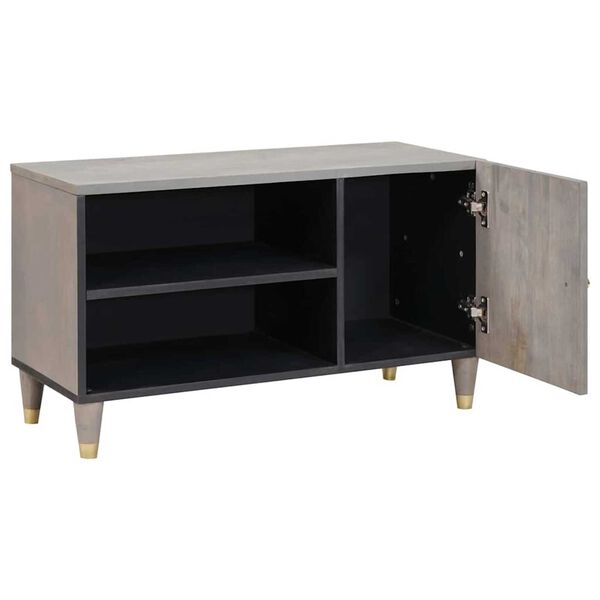 vidaXL Ντουλάπι TV Γκρι και Χρυσό 80 x 31.5 x 46 cm Μασίφ ξύλο μάνγκο