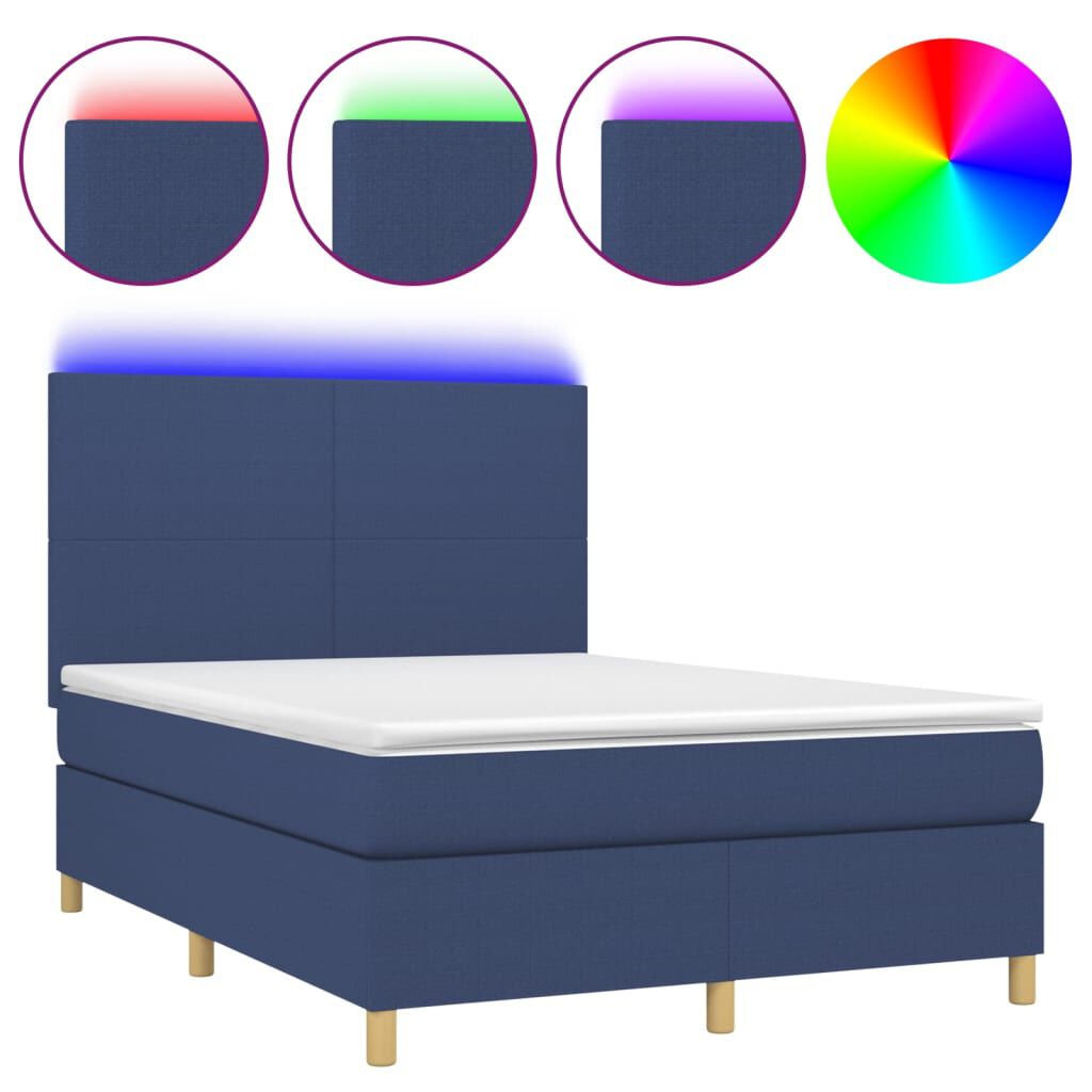 vidaXL Κρεβάτι Boxspring με Στρώμα & LED Μπλε 140x190 εκ. Υφασμάτινο