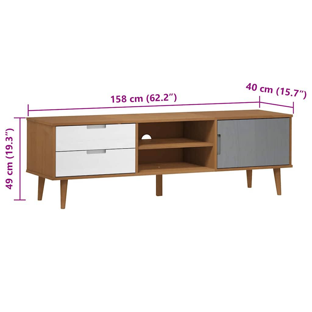 vidaXL Έπιπλο Τηλεόρασης MOLDE Καφέ 158x40x49 εκ. Μασίφ Ξύλο Πεύκου