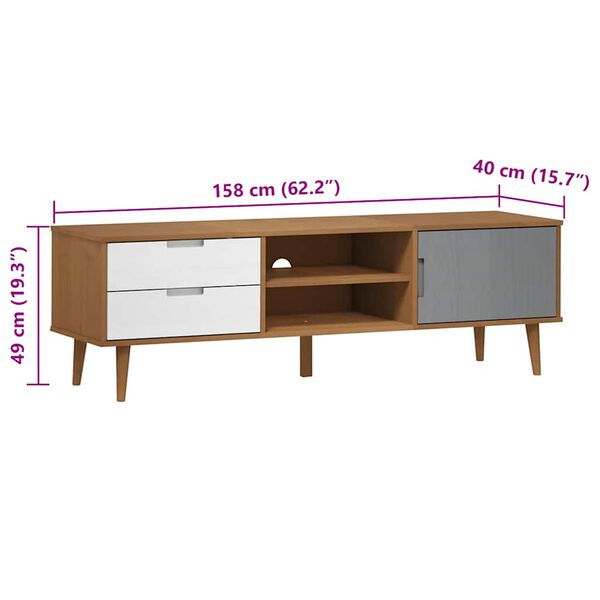 vidaXL Έπιπλο Τηλεόρασης MOLDE Καφέ 158x40x49 εκ. Μασίφ Ξύλο Πεύκου