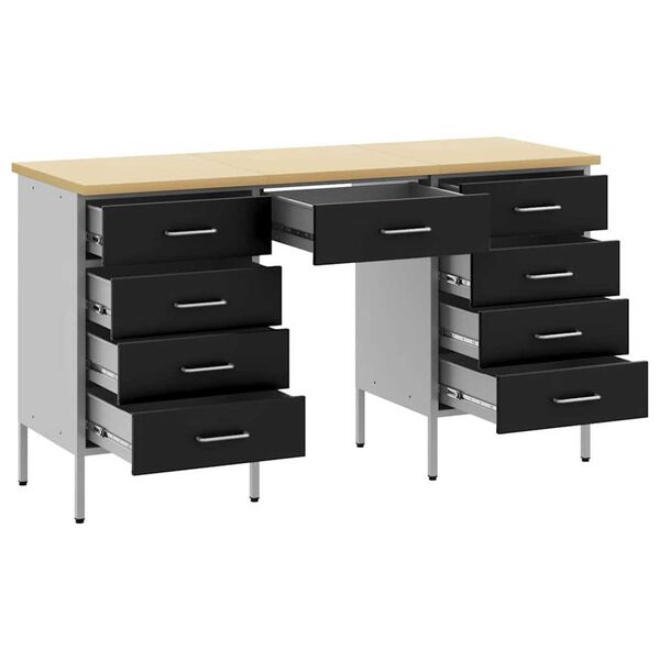vidaXL Ντουλάπα Εργασίας με συρτάρι 3 pcs Μαύρο 150 x 55 x 85 εκ