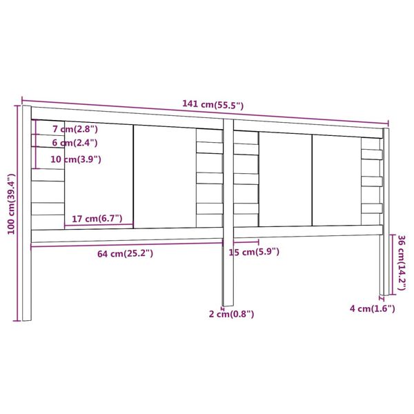 vidaXL Κεφαλάρι Κρεβατιού 141 x 4 x 100 εκ. από Μασίφ Ξύλο Πεύκου