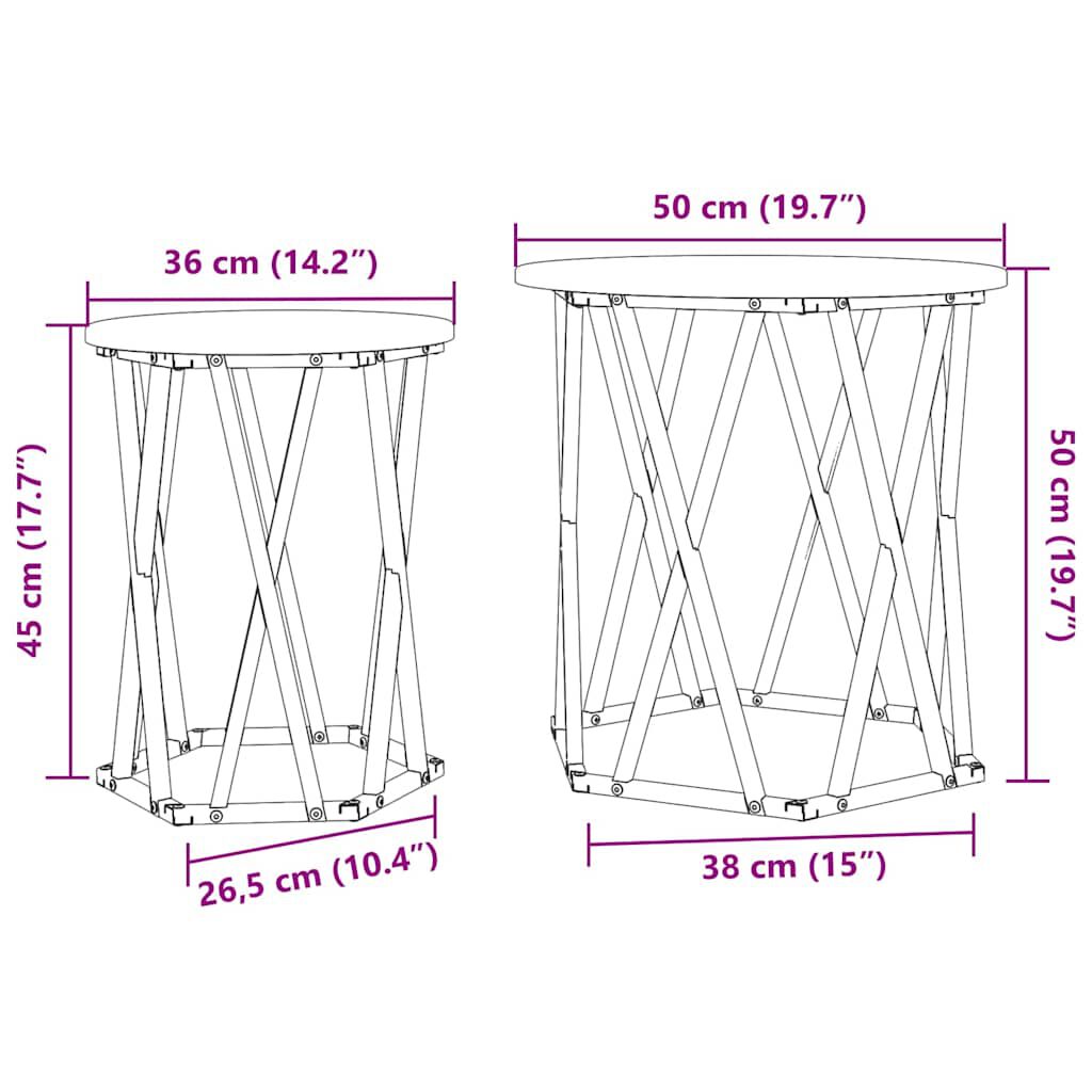 vidaXL Τραπεζάκι σαλονιού 2 pcs Καπνιστή δρυς 50 x 50 x 50 cm