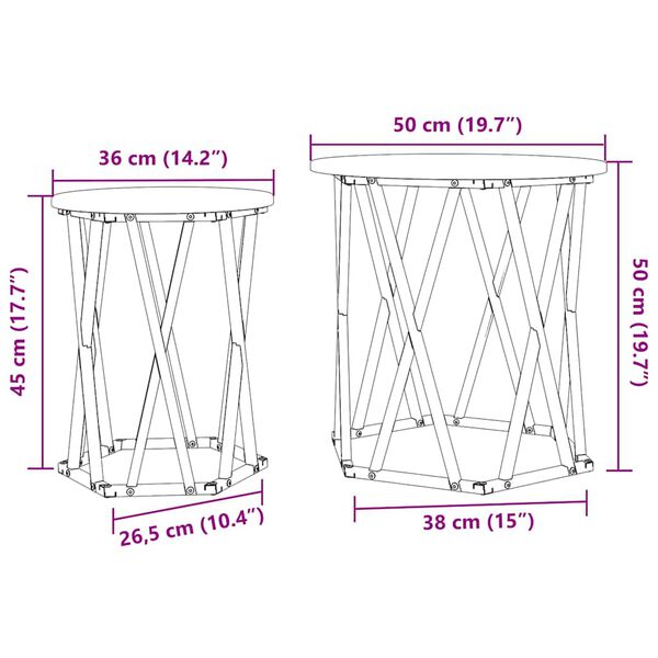 vidaXL Τραπεζάκι σαλονιού 2 pcs Καπνιστή δρυς 50 x 50 x 50 cm
