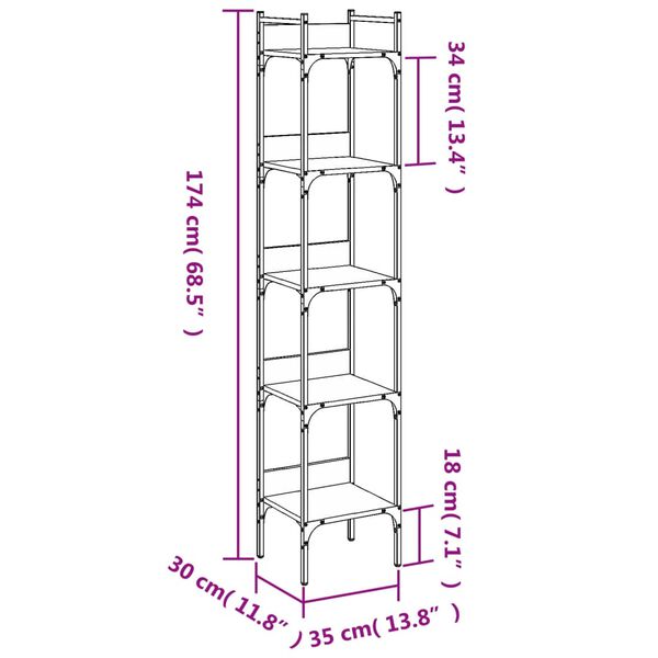 vidaXL Βιβλιοθήκη 5 Επιπέδων Καφέ Δρυς 35x30x174 εκ. Επεξεργ. Ξύλο