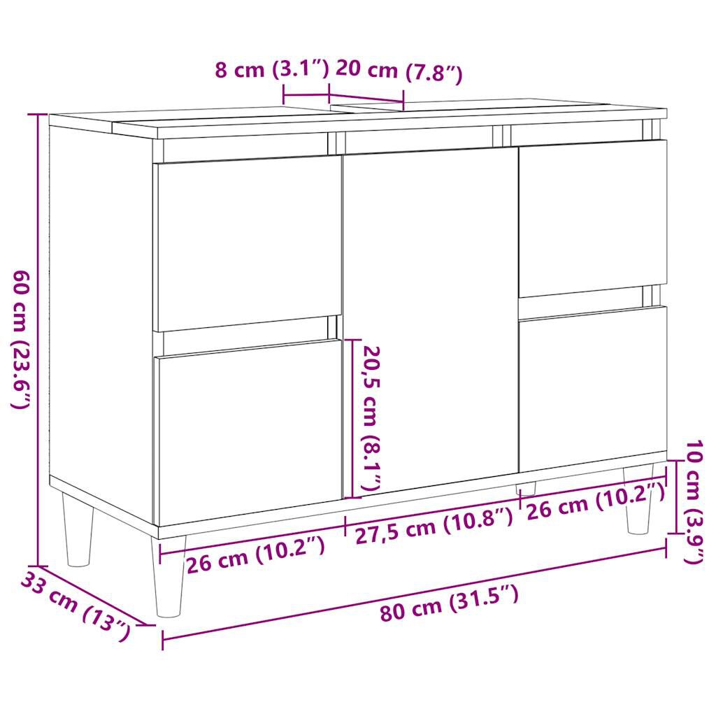 vidaXL Ντουλάπι νιπτήρα Παλιό ξύλο 80x33x60 cm Κατασκευασμένο ξύλο
