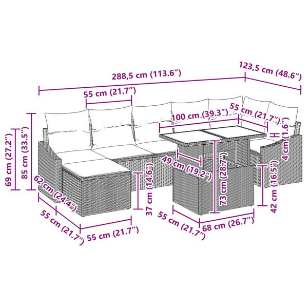 vidaXL Σετ Καναπέ Κήπου με μαξιλάρι 8 pcs Μαύρο