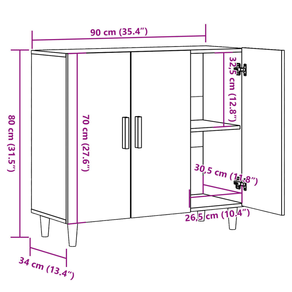 vidaXL Ντουλάπι Αρτισιανή Δρυς 90 x 34 x 80 εκ. από Επεξεργασμένο Ξύλο