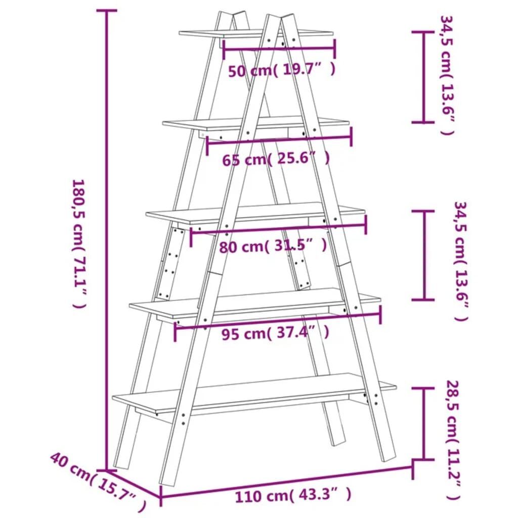 vidaXL Ραφιέρα 5 Επιπέδων Σχήμα Α 110x40x180,5 εκ. Μασίφ Ξύλο Πεύκου