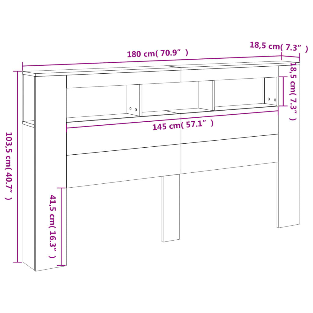 vidaXL Κεφαλάρι Κρεβατιού με LED Sonoma Δρυς 180x18,5x103,5 εκ