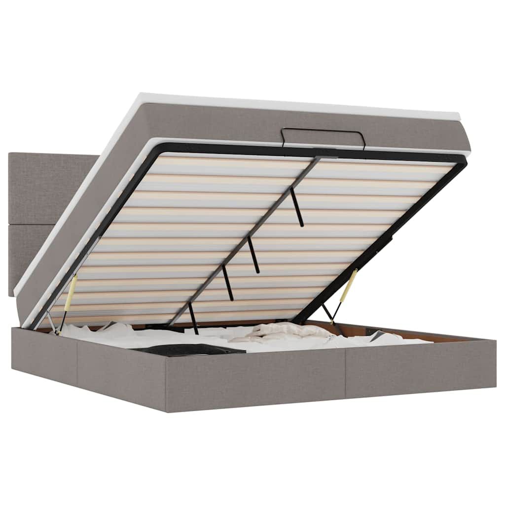 vidaXL Οθωμανικό κρεβάτι με στρώμα & LEDs Taupe 160x200cm ύφασμα