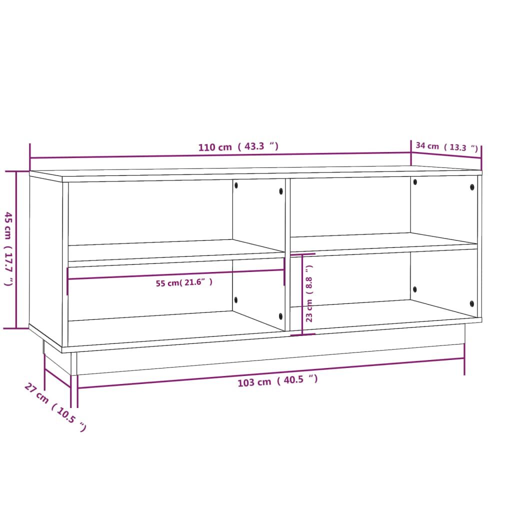vidaXL Παπουτσοθήκη Μαύρη 110 x 34 x 45 εκ. από Μασίφ Ξύλο Πεύκου